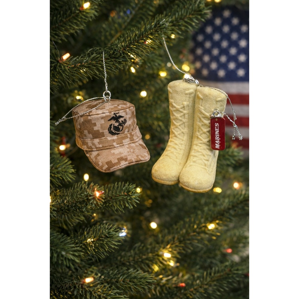 USMC Christmas Ornaments Kurt Adler Marines Boots Hat Set Military Decor